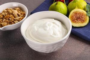 Traditional homemade Greek yoghurt with granola photo