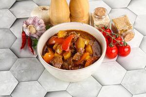 Homemade beef hungarian goulash with potato photo