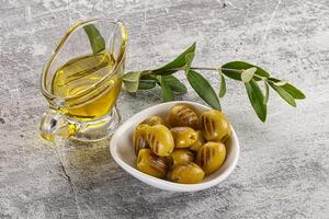 Grilled green olives appetizer snack photo