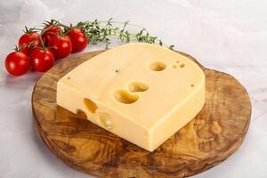 Maasdam cheese brick over board photo