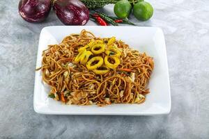 Stir fried noodles with squid photo