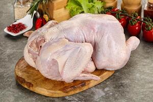 Raw whole chicken for cooking photo