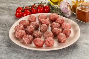 Uncooked raw beef meatball minced photo