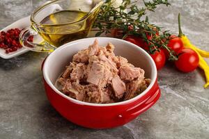 Canned tuna fillet for salad photo
