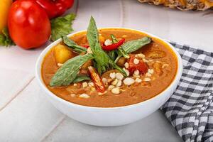 Asian spicy and sour vegetarian soup photo