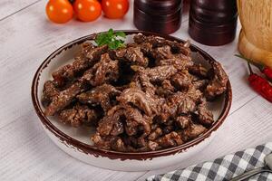 Stew beef slices with gravy photo