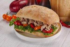 Ciabatta with canned tuna sandwich photo