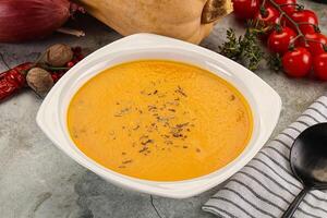 Vegetarian Pumpkin soup with spices photo