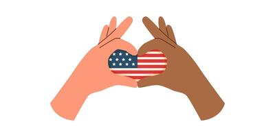 Hands showing the shape of heart gesture with american flag. Memorial day and Independence day concept. vector