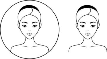 Skin care icon, skin beauty, Linear sign of a female face on a white background. Editable illustration EPS10. A badge with a girl on it.The girl is preparing for cosmetic procedures. vector