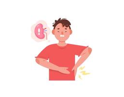 a man feels pain in the stomach and waist. sufferers of kidney failure or renal insufficiency. infection of the kidneys. stomach ache. diseases and health problems. character illustration design vector