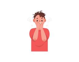 a man looks very anxious. excessive worry, anxiety and fear. anxiety disorders. difficulty controlling anxiety. mental health problems. flat or cartoon style character illustration design. graphic vector