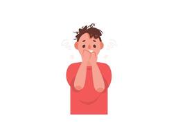 a man looks very anxious. excessive worry, anxiety and fear. anxiety disorders. difficulty controlling anxiety. mental health problems. flat or cartoon style character illustration design. graphic vector