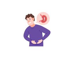 illustration of a man feeling pain in his stomach. feel pain and heat in the stomach. gastric health problems. Symptoms of ulcers, GERD, Gastritis, Gastroparesis, Dyspepsia, Gastroenteritis. disease vector