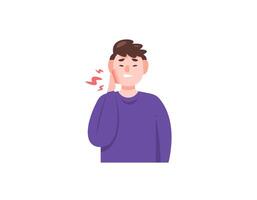 a man or boy holding his cheek because of a toothache. swollen and painful cheek. symptoms of toothache and gum inflammation. facial expression of pain. health problems. character illustration design vector