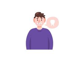 un hombre o chico muestra su sin dientes dientes. dental salud y condición. desaparecido dientes. hizo una mueca. salud problemas. plano estilo personaje ilustración diseño. gráfico elementos vector