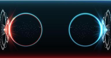 Futuristic circle HUD, GUI, UI interface screen design. Abstract style on blue background. Blank display, stage or podium for show product in futuristic cyberpunk style. vector