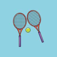 Tennis rackets and ball in vivid colours in outline style. Simple flat design vector