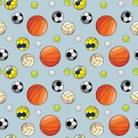 Seamless pattern featuring various sports balls including soccer, handball, volleyball, tennis, golf and basketball on grey background vector