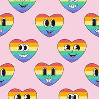 Pattern with rainbow retro groovy heart. LGBTQ print vector