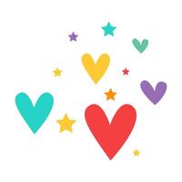 Flat Style Colorful Love Hearts And Stars vector