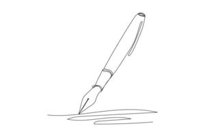 Single continuous line drawing of vintage pen. Back to school minimalist style. Education concept. Modern one line draw graphic design illustration vector