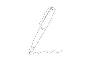 Single continuous line drawing of vintage pen. Back to school minimalist style. Modern one line draw graphic design hand drawn illustration vector