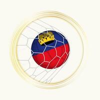Liechtenstein scoring goal, abstract football symbol with illustration of Liechtenstein ball in soccer net. vector