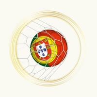 Portugal scoring goal, abstract football symbol with illustration of Portugal ball in soccer net. vector