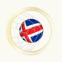 Iceland scoring goal, abstract football symbol with illustration of Iceland ball in soccer net. vector