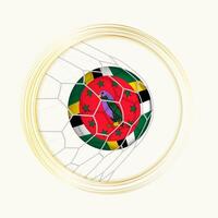 Dominica scoring goal, abstract football symbol with illustration of Dominica ball in soccer net. vector