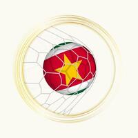 Suriname scoring goal, abstract football symbol with illustration of Suriname ball in soccer net. vector