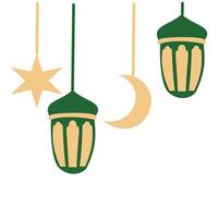 colgando linternas y creciente Luna. Ramadán kareem elemento diseño de religión. ornamento de musulmán religión vector