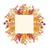 Wreath of autumn leaves and note sticker with copy space Template for lettering or greetings, cards Isolate EPS Design concept for posters, banners, brochures, advertisement or web, label, tag vector