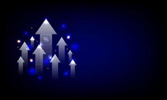 lucro concepto. Superior flechas con porcentaje íconos en un azul antecedentes. incrementar financiero y crecimiento arriba de negocio. vector