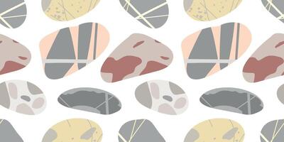 Sea stones seamless pattern. Pebble with abstract elements. Flat pattern with sea stones. Background with marine objects. Illustration isolated on white background vector