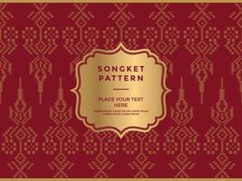 songket batik pattern background with a decorative frame and a place for text vector