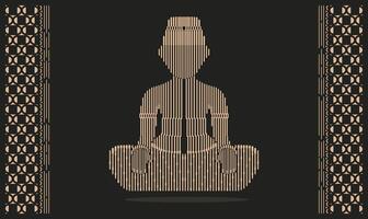 a close up of a javanese person sitting in a meditation position framed batik pattern vector