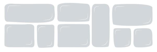 Hand drawn quote rectangle speech bubbles. Empty frames, comment blobs. Doodle shapes for social media stories. Gray blank template. illustration vector