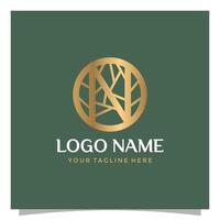 letter N logo design with a wooden circle and a letter inside vector