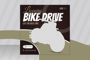Luxury bike drive social media banner post, bike rental square web banner template or Instagram post design vector