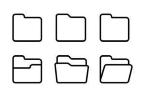 Open and closed folders outline icon set vector