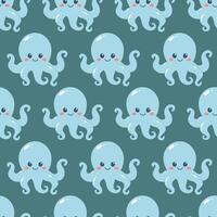 Seamless pattern of cute octopus on blue background. Marine life animals. Template for print, baby shower, wallpaper, greeting cards and invitation. vector