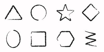 lápiz de color formas tiza cuadrado, triángulo, estrella, círculo, zig zag. escritura cifras. mejor para niños tema, póster, textura vector