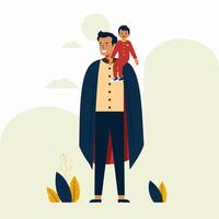 Happy Father Day Celebration with Character of Dad as Superhero Hero Holding His Son vector