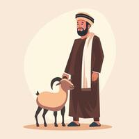 Islamic Arabian Muslim Man with Sheep Goat in Eid Al Adha Celebration vector