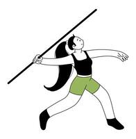 Javelin throw outline illustration. Athlete throwing javelin icon. Character for sports standings, web, postcard, mascot, sport school. Healthy lifestyle background. line art illustration. vector