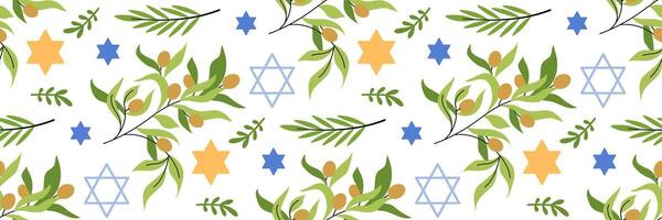 Happy Passover seamless pattern. Jewish holiday Pesach background., Star of David, olive branch. Jewish Easter celebration concept. For wallpaper, invitation. flat illustration. vector