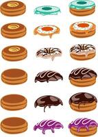 juego de donas con diferentes rellenos. vector