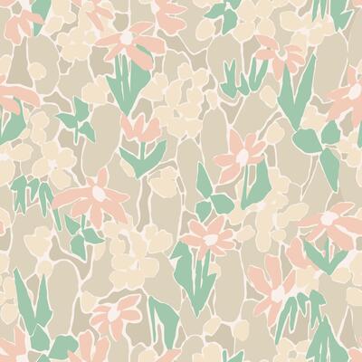 Flower with brush textures illustration seamless repeat pattern digital artwork